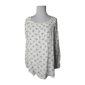 LOFT Outlet White Bow-Print Flowy Top Size Large L‎ NWT $59.99